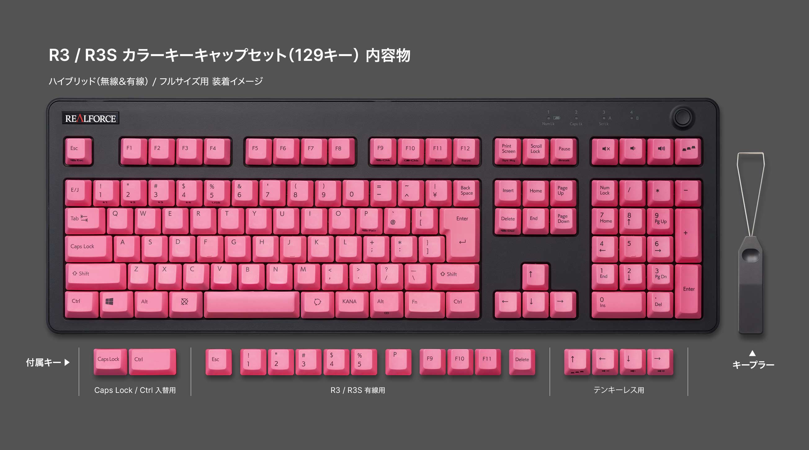 REALFORCE R3 R3S キーキャップ グレー 54キー+α